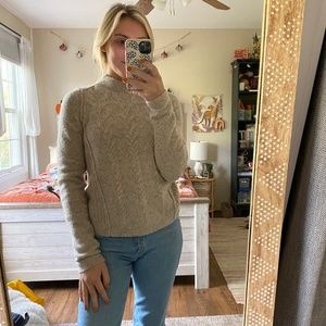 Free People Tan Mock Neck Ribbed Cable Knit Sweater